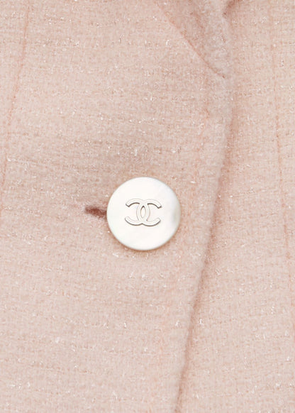 CHANEL Jacket Skirt Set, Coco Button, Wool Blend, Pink, Gold-Tone Hardware, Pre-Owned - Vintage La Charme