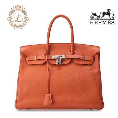 HERMES Birkin 35 Handbag Togo Orange Silver-Tone Hardware Pre-Owned - Vintage La Charme
