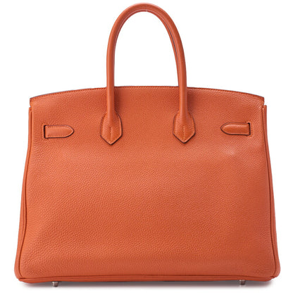 HERMES Birkin 35 Handbag Togo Orange Silver-Tone Hardware Pre-Owned - Vintage La Charme