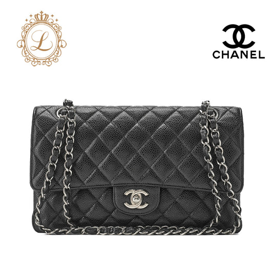 CHANEL Shoulder Bag, Matelasse Turn Lock Double Flap 25, Caviar Skin, Black, Silver-Tone Hardware, Pre-Owned - Vintage La Charme