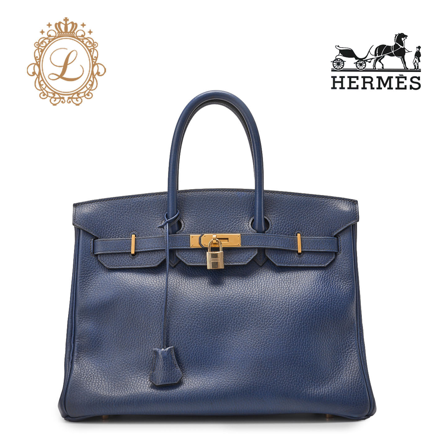 HERMES Birkin 35 Handbag, Ardennes Leather, Navy, Gold-Tone Hardware, Pre-Owned - Vintage La Charme
