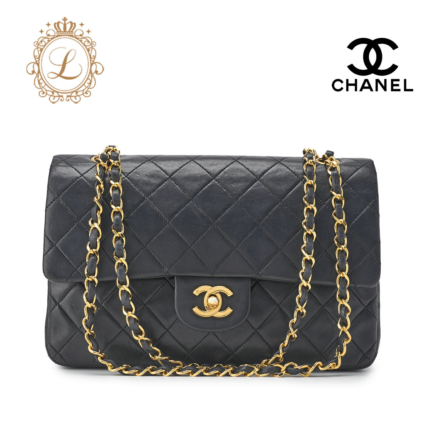CHANEL Shoulder Bag, Matelasse Turn Lock Double Flap, Lambskin, Black, Gold-Tone Hardware, Pre-Owned - Vintage La Charme