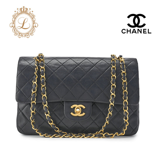 CHANEL Shoulder Bag, Matelasse Turn Lock Double Flap, Lambskin, Black, Gold-Tone Hardware, Pre-Owned - Vintage La Charme