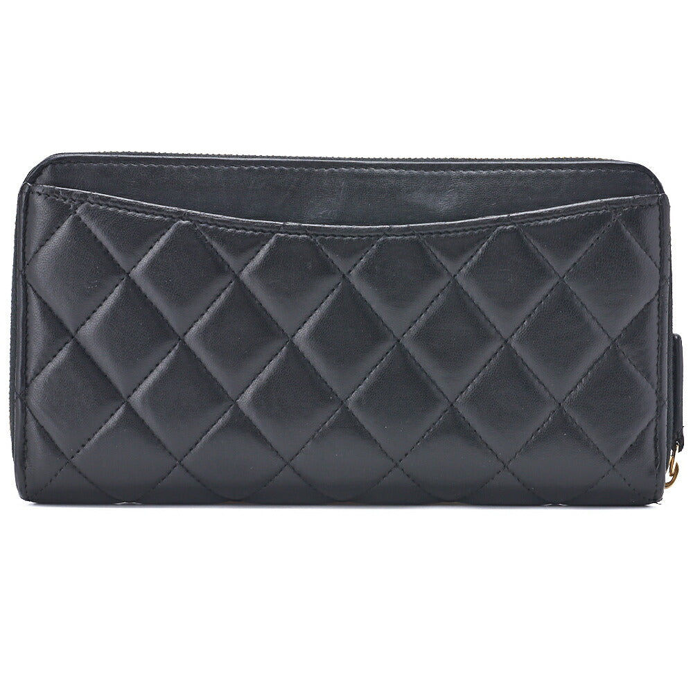 CHANEL Round Long Wallet Matelasse Lambskin Black Gold-Tone Hardware Pre-Owned - Vintage La Charme