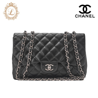 CHANEL Shoulder Bag, Deca Matelasse 30 Turn Lock Chain, Lambskin, Black, Silver-Tone Hardware, Pre-Owned - Vintage La Charme
