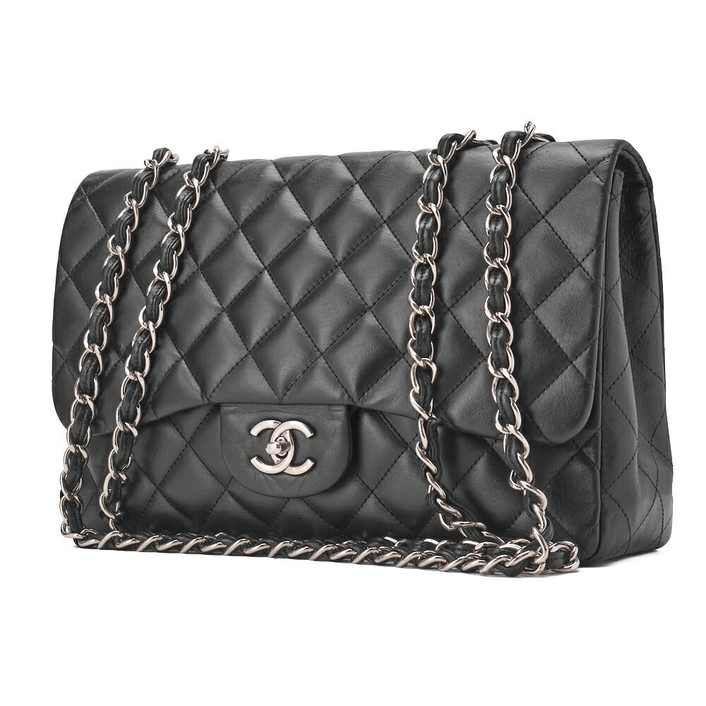 CHANEL Shoulder Bag, Deca Matelasse 30 Turn Lock Chain, Lambskin, Black, Silver-Tone Hardware, Pre-Owned - Vintage La Charme