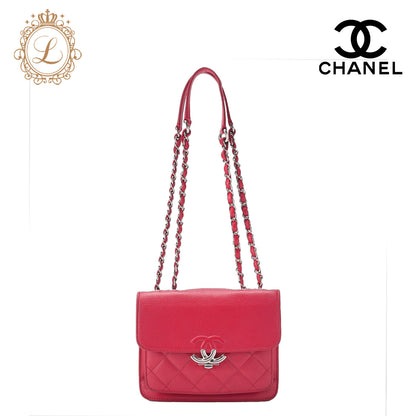 CHANEL Shoulder Bag Tote Bag Matelasse Coco Push Lock Chain Shoulder Caviar Skin Red Silver-Tone Hardware Pre-Owned - Vintage La Charme