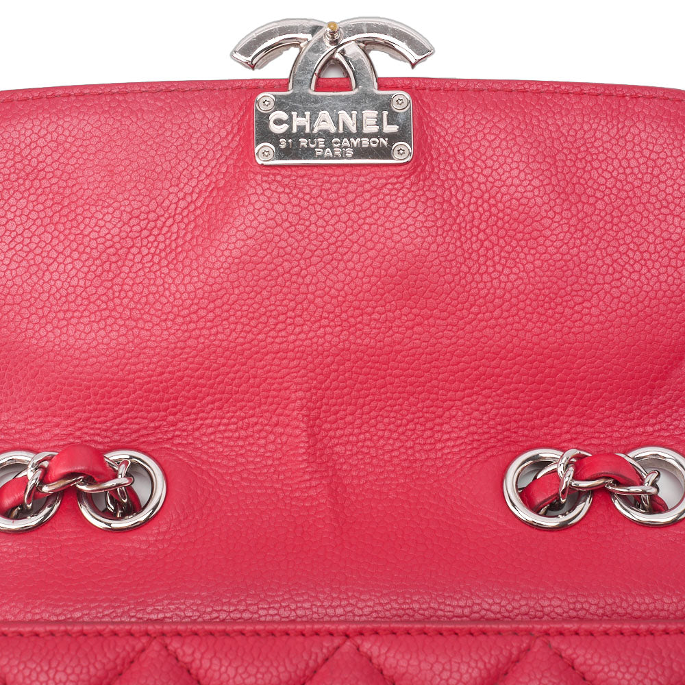CHANEL Shoulder Bag Tote Bag Matelasse Coco Push Lock Chain Shoulder Caviar Skin Red Silver-Tone Hardware Pre-Owned - Vintage La Charme