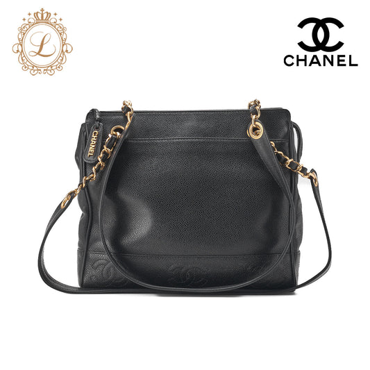 CHANEL Shoulder Bag, Triple Coco Double Chain, Caviar Skin, Black, Gold-Tone Hardware, Pre-Owned - Vintage La Charme