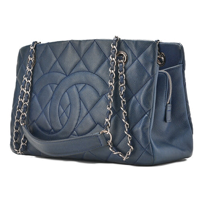 CHANEL Shoulder Bag, Matelasse, Caviar Skin, Navy, Silver-Tone Hardware, Pre-Owned - Vintage La Charme