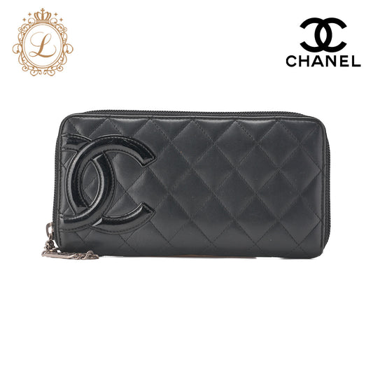 CHANEL Long Wallet, Matelasse, Calfskin, Black, Silver-Tone Hardware, Pre-Owned - Vintage La Charme