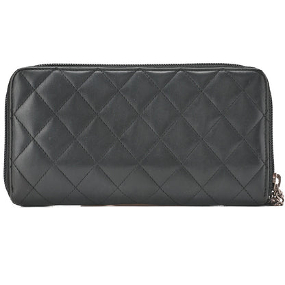 CHANEL Long Wallet, Matelasse, Calfskin, Black, Silver-Tone Hardware, Pre-Owned - Vintage La Charme