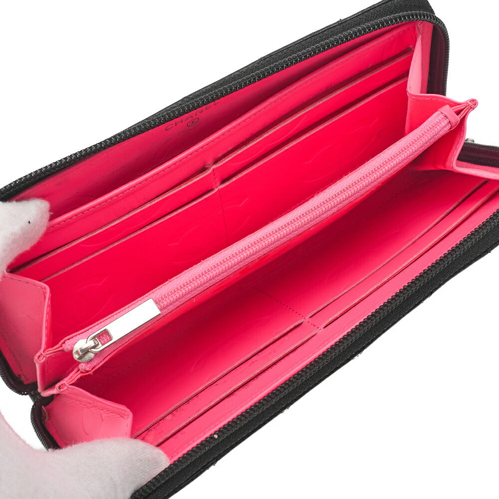 CHANEL Long Wallet, Matelasse, Calfskin, Black, Silver-Tone Hardware, Pre-Owned - Vintage La Charme