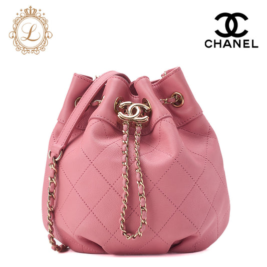 CHANEL Shoulder Bag, Matelasse Drawstring Type, Lambskin, Pink, Gold-Tone Hardware, Pre-Owned - Vintage La Charme
