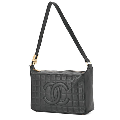 CHANEL Shoulder Bag Chocolate Bar Coco Mark Lambskin Black Gold-Tone Hardware Pre-Owned - Vintage La Charme