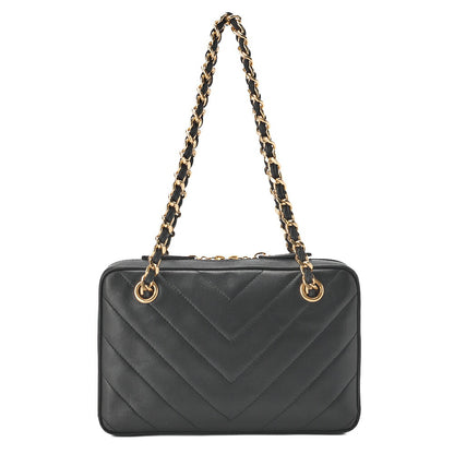 CHANEL Chain Hand Bag V-Stitch Calfskin Black Gold-Tone Hardware Pre-Owned - Vintage La Charme