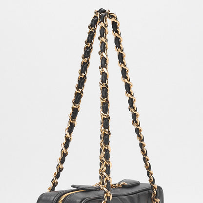 CHANEL Chain Hand Bag V-Stitch Calfskin Black Gold-Tone Hardware Pre-Owned - Vintage La Charme