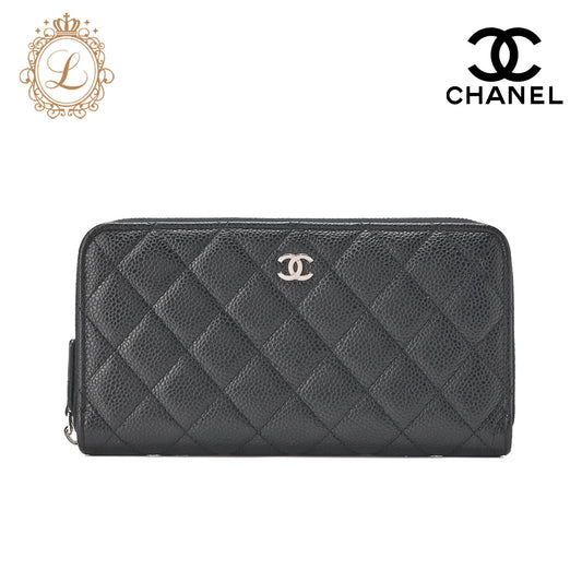 CHANEL Long Wallet, Matelasse, Caviar Skin, Black, Silver-Tone Hardware, Pre-Owned - Vintage La Charme