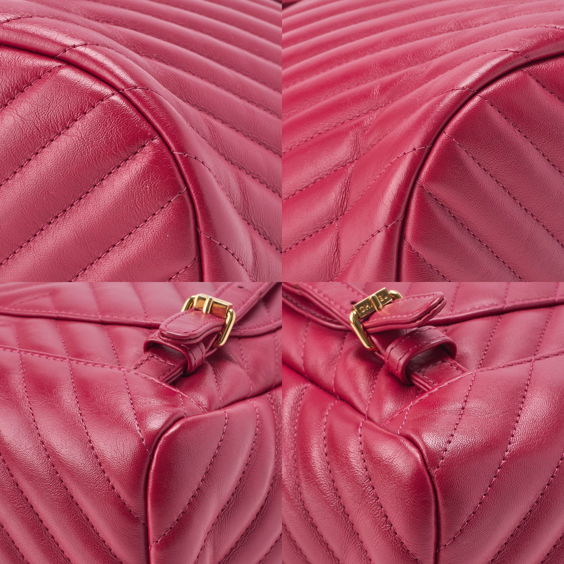 CHANEL Shoulder Backpack Bag V Stitch Turn Lock Lambskin Pink Gold-Tone Hardware Pre-Owned - Vintage La Charme