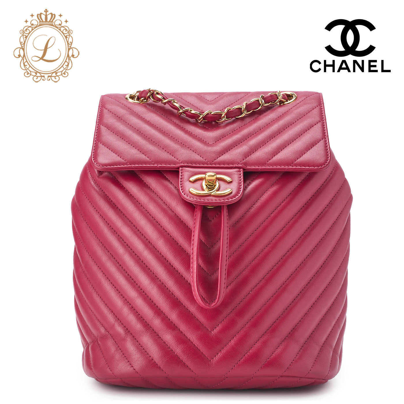 CHANEL Shoulder Backpack Bag V Stitch Turn Lock Lambskin Pink Gold-Tone Hardware Pre-Owned - Vintage La Charme