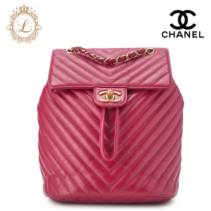 CHANEL Shoulder Backpack Bag V Stitch Turn Lock Lambskin Pink Gold-Tone Hardware Pre-Owned - Vintage La Charme