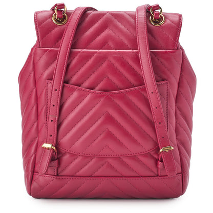 CHANEL Shoulder Backpack Bag V Stitch Turn Lock Lambskin Pink Gold-Tone Hardware Pre-Owned - Vintage La Charme