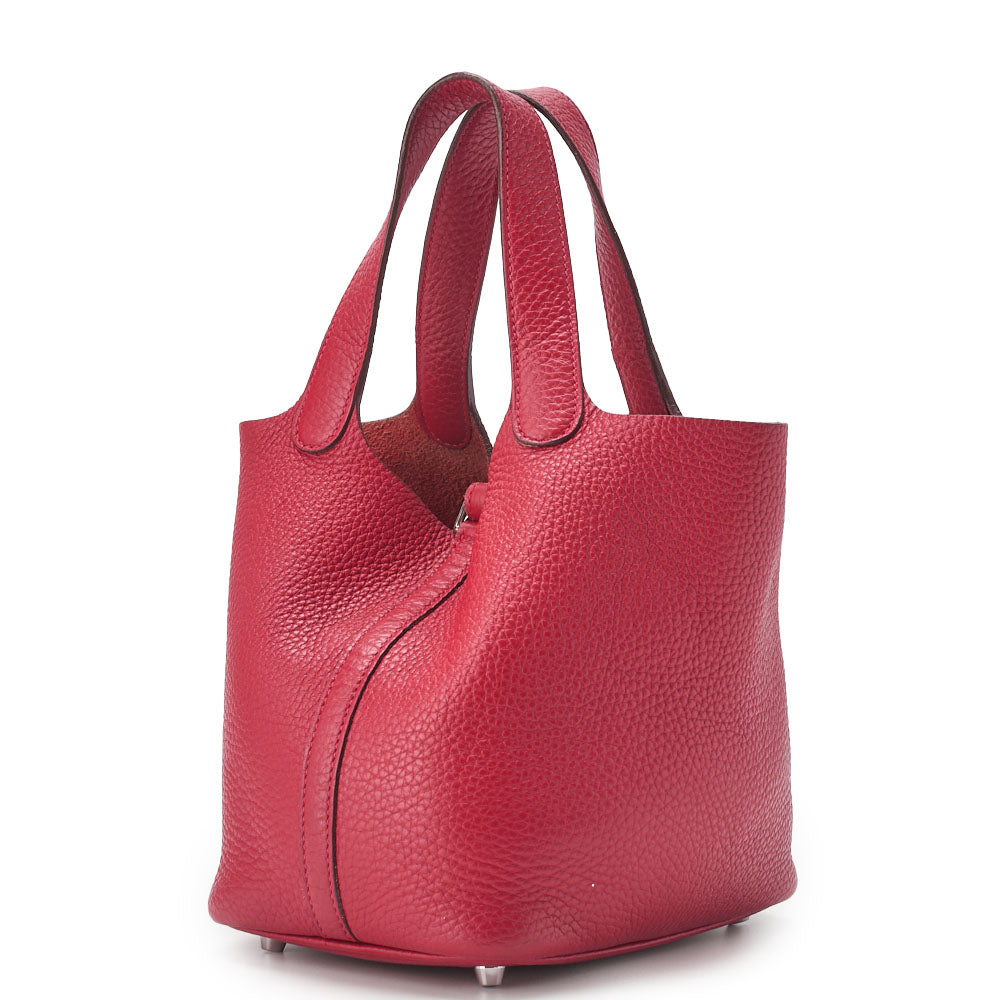 HERMES Picotin Lock PM Handbag, Tryon Clemence, Rouge Casaque, Silver-Tone Hardware, Pre-Owned - Vintage La Charme