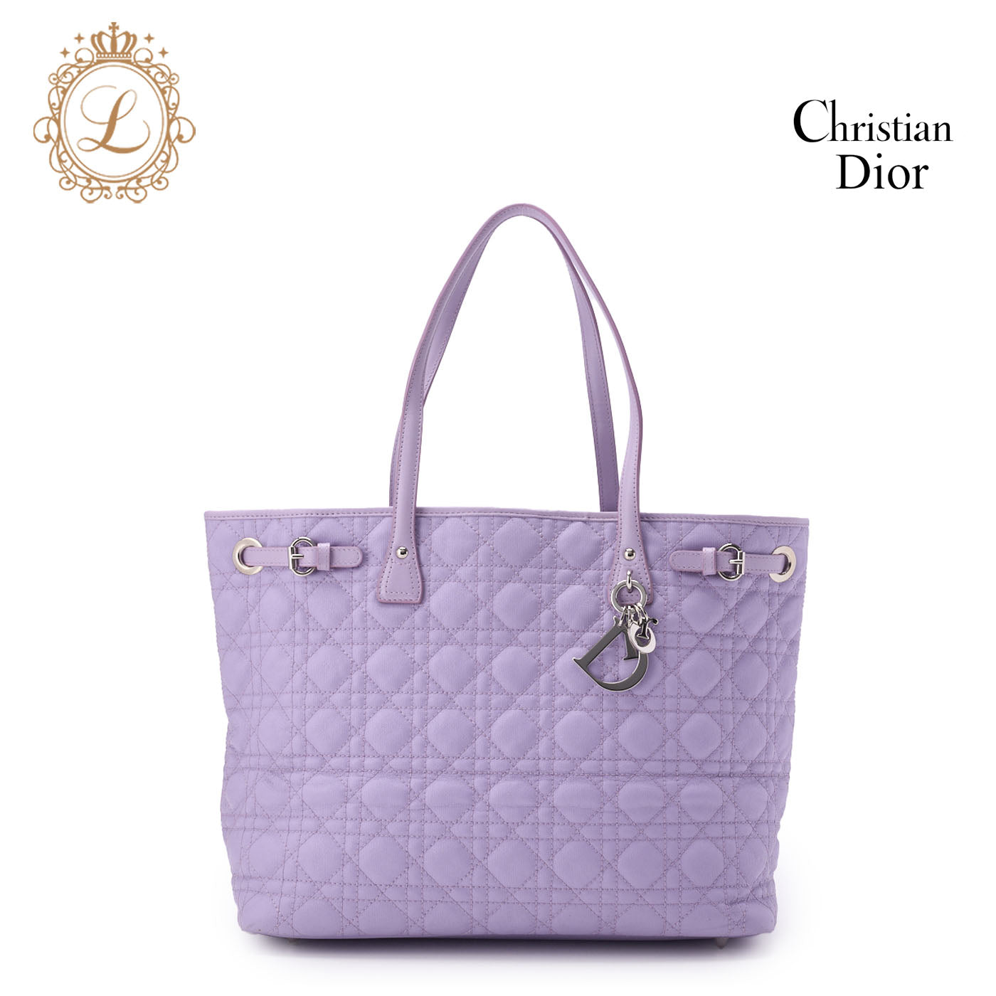 Dior Tote Bag, Lady Dior Panarea Cannage, Coated Canvas, Purple, Silver-Tone Hardware, Pre-Owned - Vintage La Charme