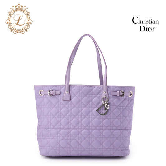 Dior Tote Bag, Lady Dior Panarea Cannage, Coated Canvas, Purple, Silver-Tone Hardware, Pre-Owned - Vintage La Charme