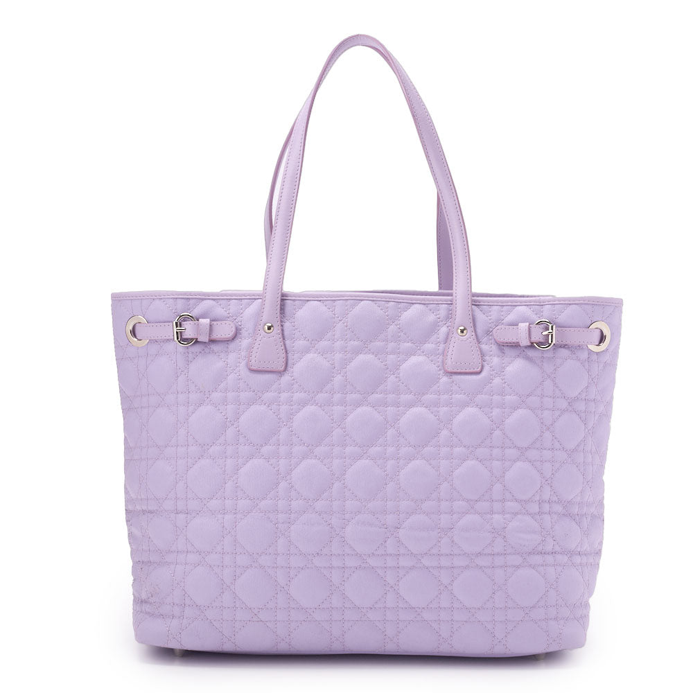 Dior Tote Bag, Lady Dior Panarea Cannage, Coated Canvas, Purple, Silver-Tone Hardware, Pre-Owned - Vintage La Charme