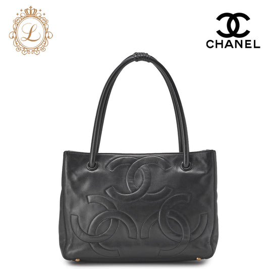 Chanel Shoulder Bag Triple Coco Mark Lambskin Black Gold-Tone Hardware Pre-Owned - Vintage La Charme
