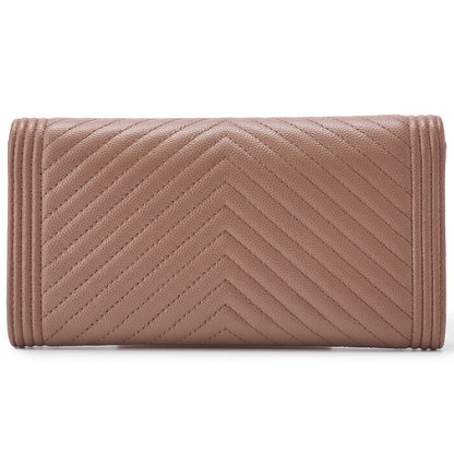 CHANEL Bi-fold Long Wallet, V-Stitch, Caviar Skin, Beige Gray, Silver-Tone Hardware, Pre-Owned - Vintage La Charme