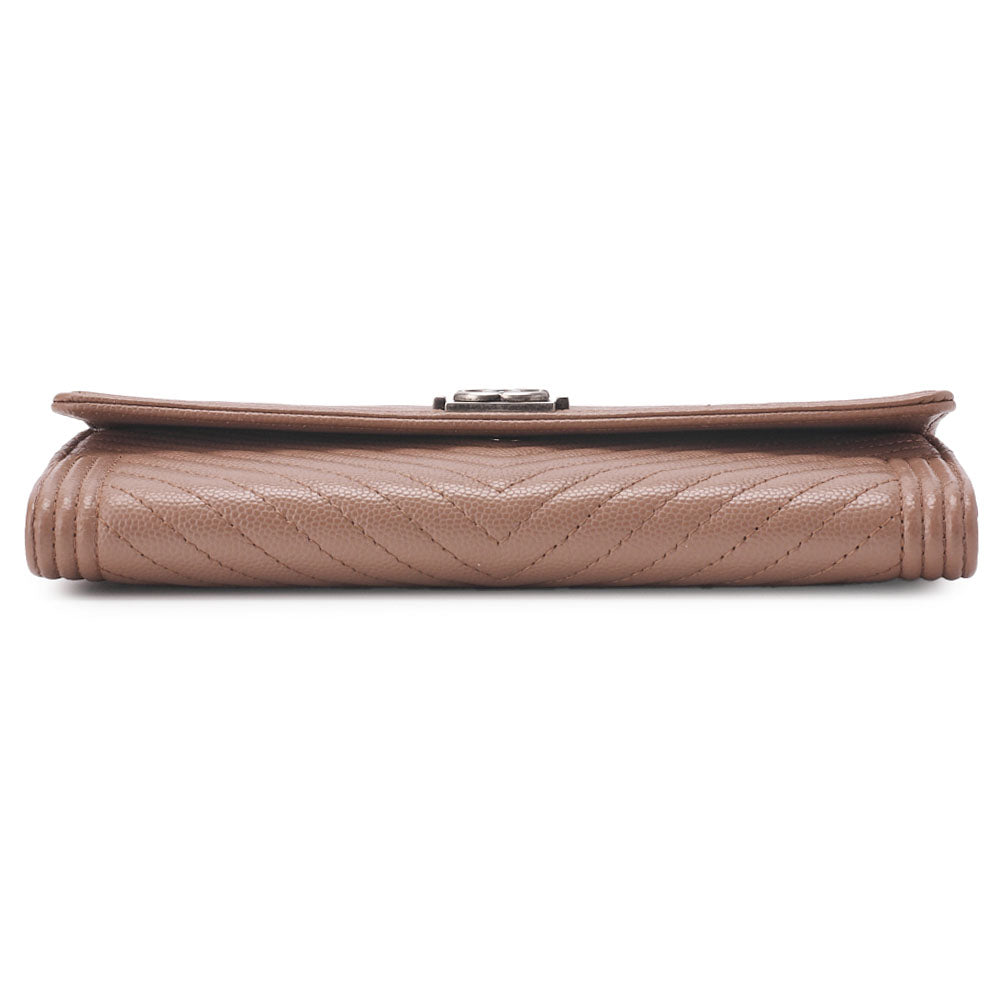 CHANEL Bi-fold Long Wallet, V-Stitch, Caviar Skin, Beige Gray, Silver-Tone Hardware, Pre-Owned - Vintage La Charme