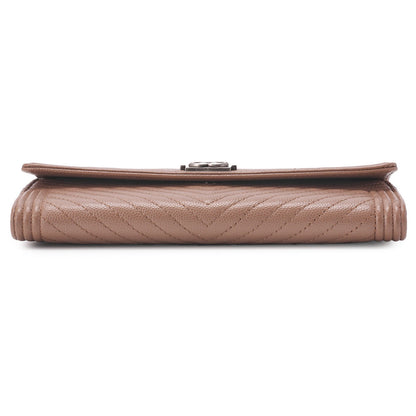 CHANEL Bi-fold Long Wallet, V-Stitch, Caviar Skin, Beige Gray, Silver-Tone Hardware, Pre-Owned - Vintage La Charme