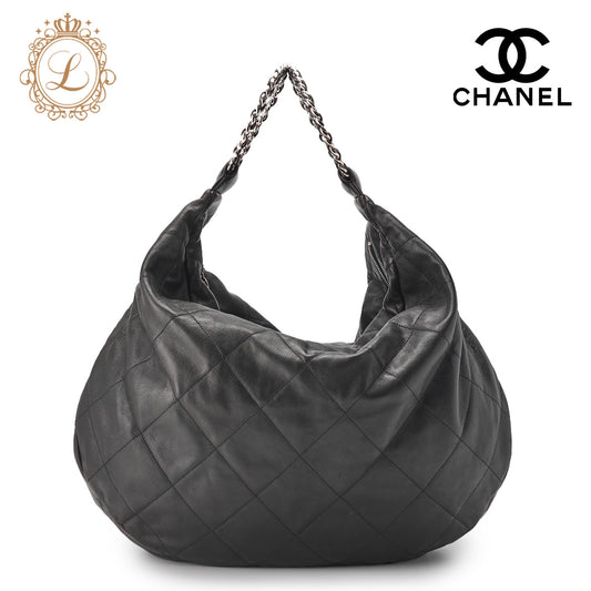 CHANEL Handbag, Matelasse, Chain, Lambskin, Black, Silver-Tone Hardware, Pre-Owned - Vintage La Charme