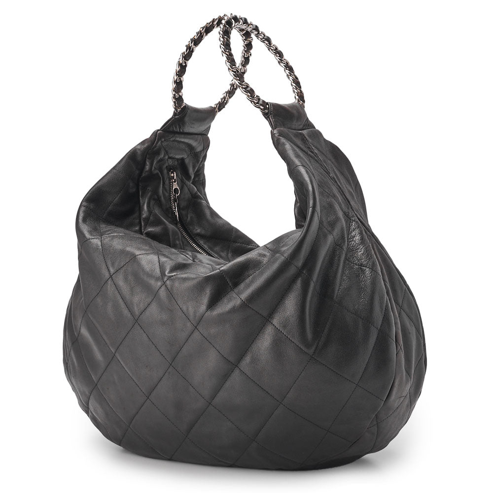 CHANEL Handbag, Matelasse, Chain, Lambskin, Black, Silver-Tone Hardware, Pre-Owned - Vintage La Charme