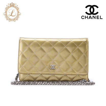 CHANEL Chain Wallet, Matelasse, Enamel Gold, Silver Hardware, Pre-Owned - Vintage La Charme