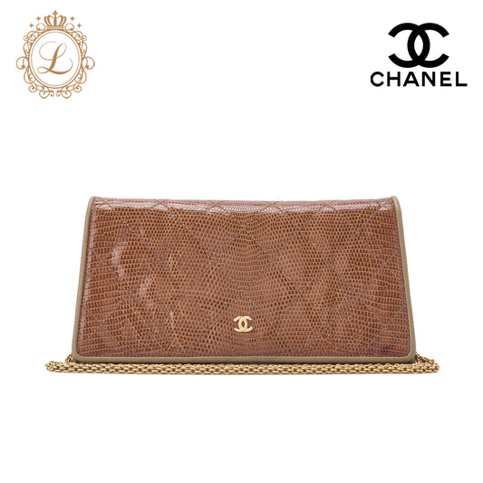 CHANEL Shoulder Bag Matelasse Full Flap Push Lock Lizard Beige Gold-Tone Hardware Pre-Owned - Vintage La Charme