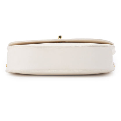 CHANEL Shoulder Bag Border Stitch Half Moon Lambskin White Gold-Tone Hardware Pre-Owned - Vintage La Charme