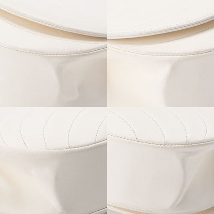CHANEL Shoulder Bag Border Stitch Half Moon Lambskin White Gold-Tone Hardware Pre-Owned - Vintage La Charme