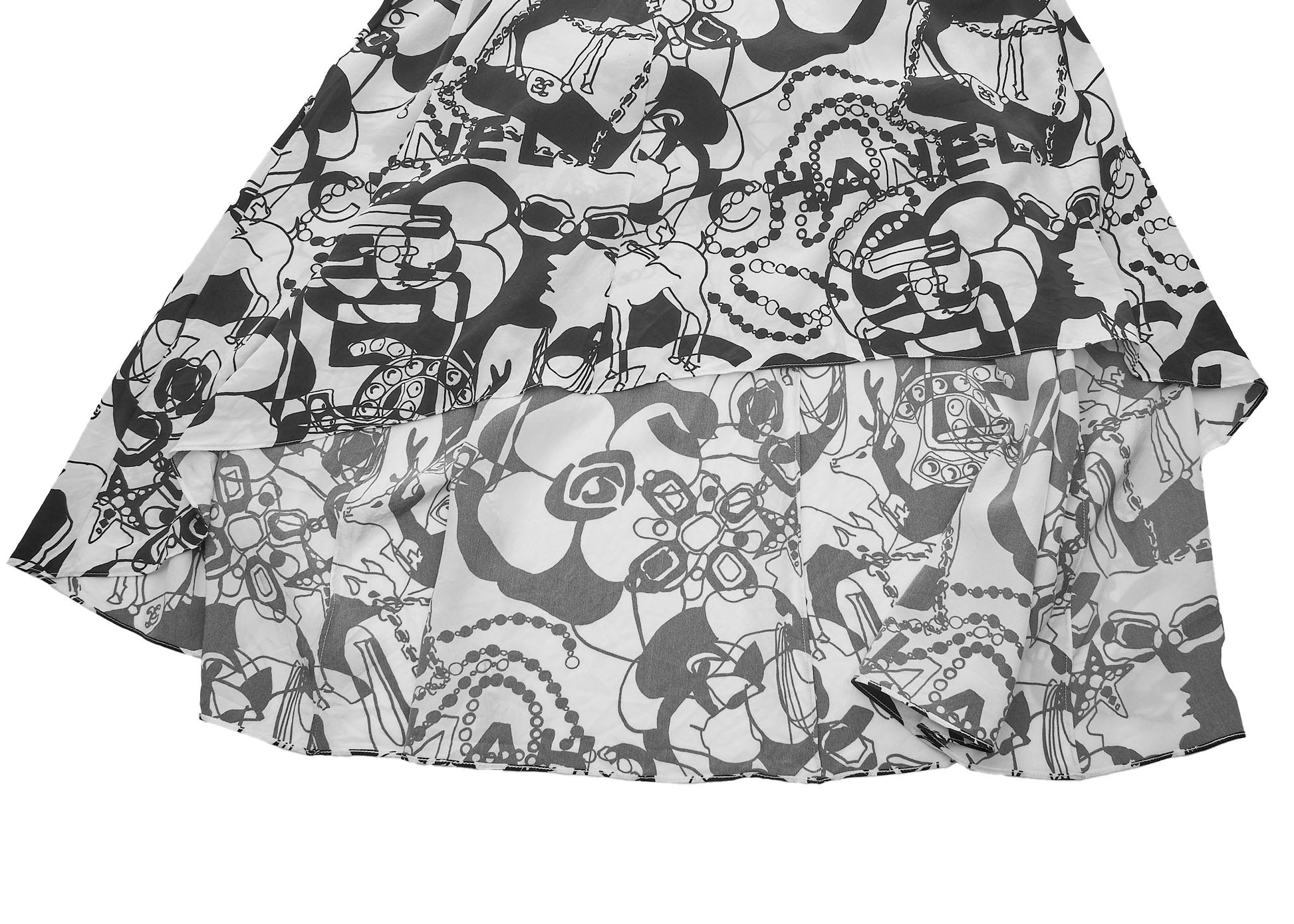CHANEL Skirt, Camellia Coco Mark Logo, Silk, Black, Gold-Tone Hardware, Pre-Owned - Vintage La Charme