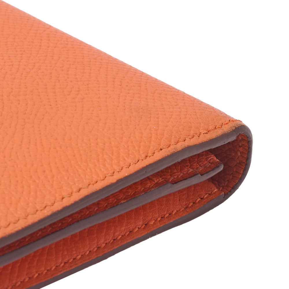HERMES Bearn Soufflet Two-Fold Long Wallet Epson Orange Silver-Tone Hardware Pre-Owned - Vintage La Charme