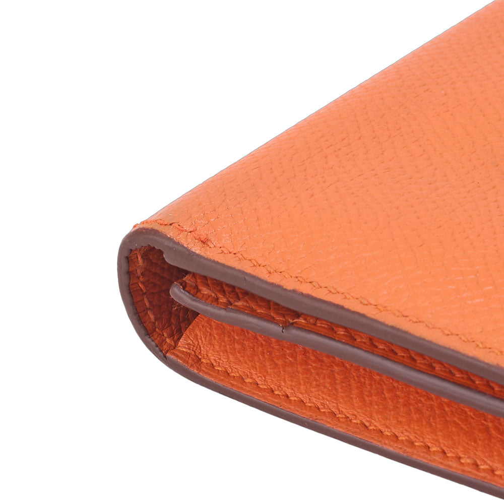 HERMES Bearn Soufflet Two-Fold Long Wallet Epson Orange Silver-Tone Hardware Pre-Owned - Vintage La Charme