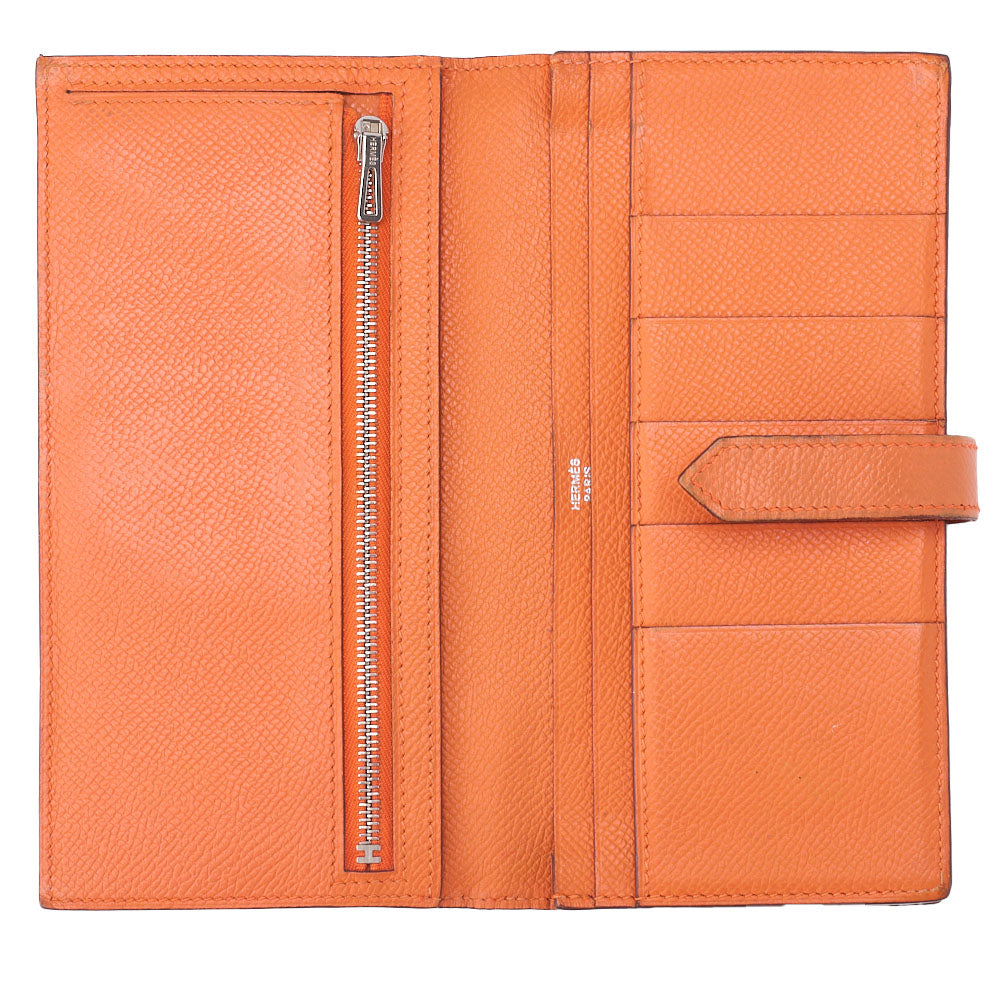 HERMES Bearn Soufflet Two-Fold Long Wallet Epson Orange Silver-Tone Hardware Pre-Owned - Vintage La Charme