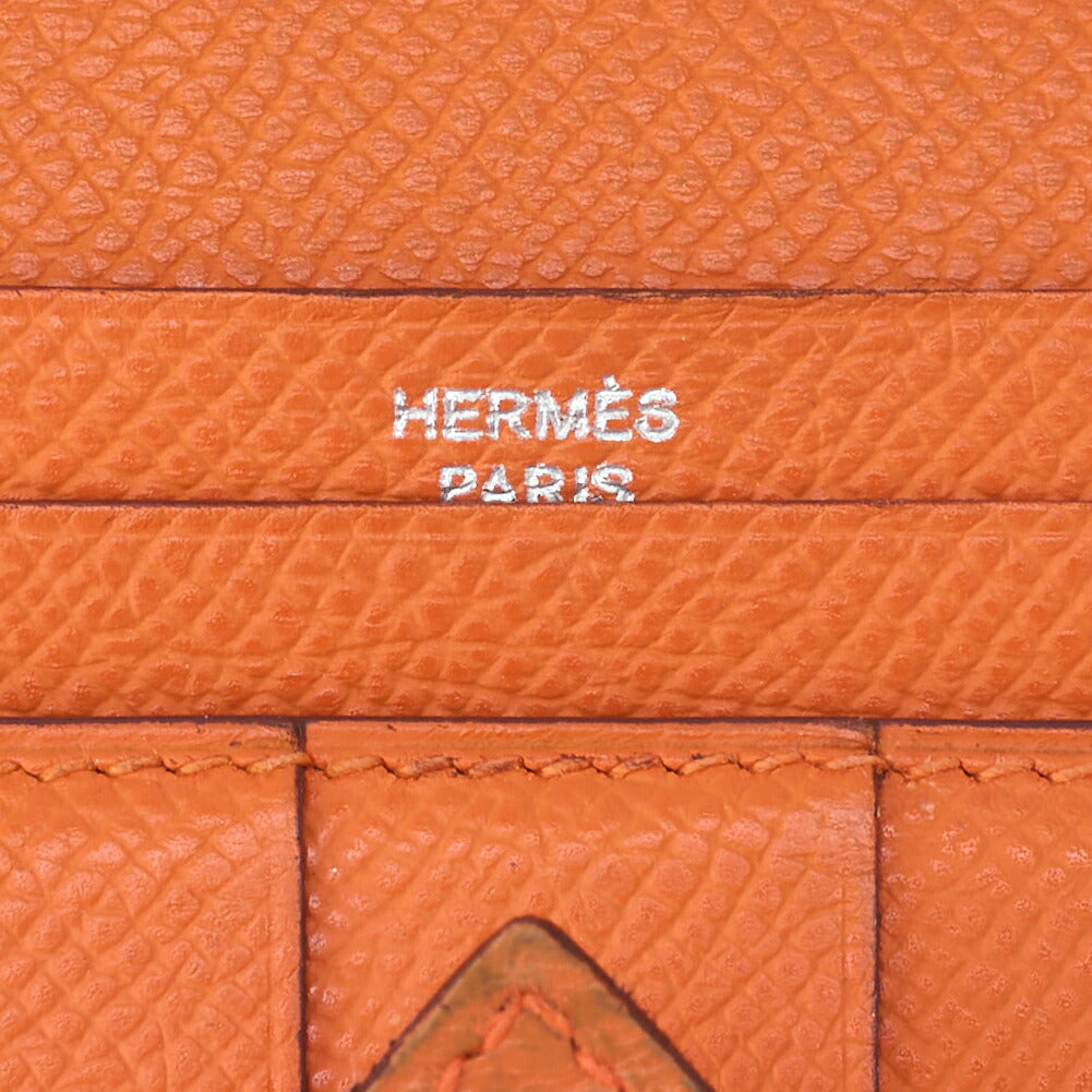 HERMES Bearn Soufflet Two-Fold Long Wallet Epson Orange Silver-Tone Hardware Pre-Owned - Vintage La Charme