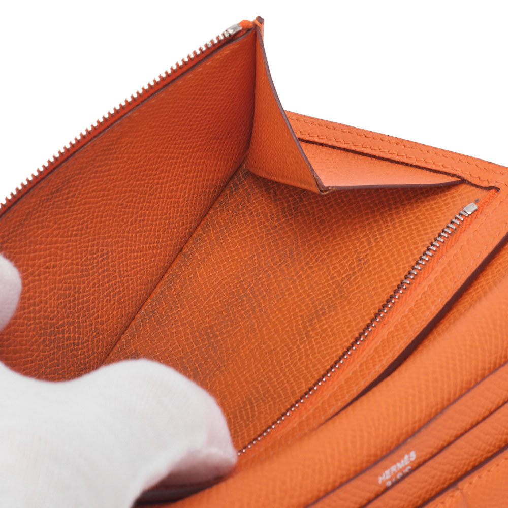 HERMES Bearn Soufflet Two-Fold Long Wallet Epson Orange Silver-Tone Hardware Pre-Owned - Vintage La Charme