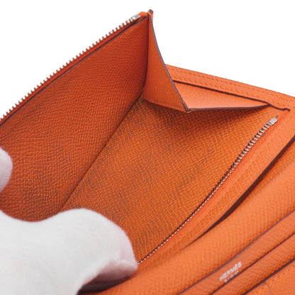 HERMES Bearn Soufflet Two-Fold Long Wallet Epson Orange Silver-Tone Hardware Pre-Owned - Vintage La Charme