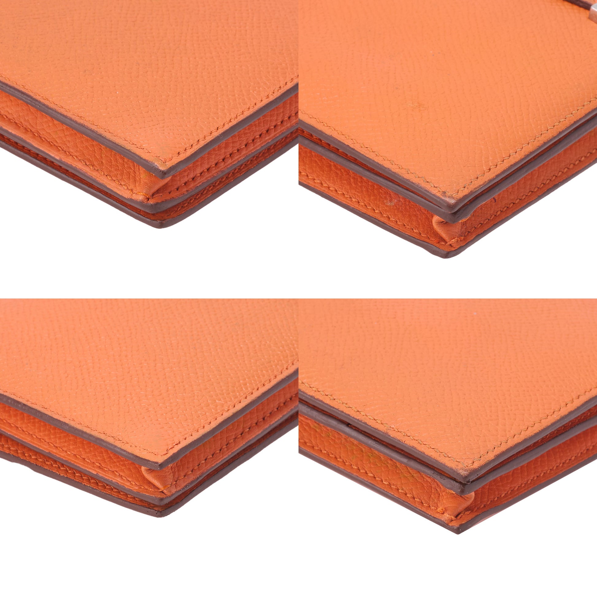 HERMES Bearn Soufflet Two-Fold Long Wallet Epson Orange Silver-Tone Hardware Pre-Owned - Vintage La Charme