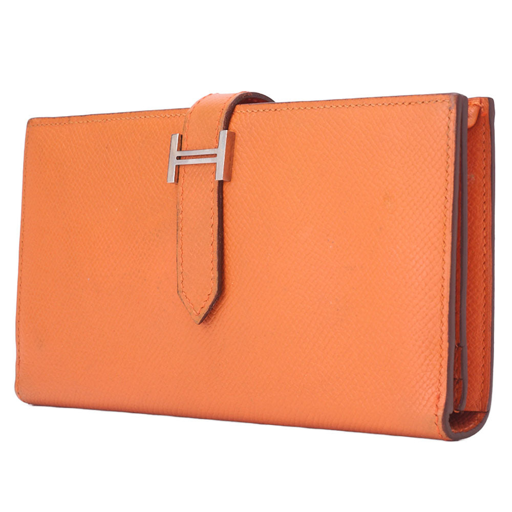 HERMES Bearn Soufflet Two-Fold Long Wallet Epson Orange Silver-Tone Hardware Pre-Owned - Vintage La Charme