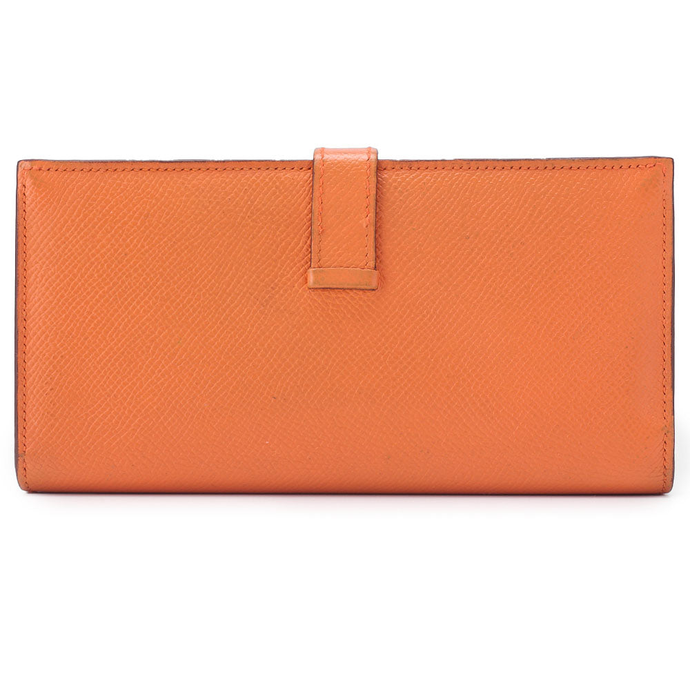HERMES Bearn Soufflet Two-Fold Long Wallet Epson Orange Silver-Tone Hardware Pre-Owned - Vintage La Charme